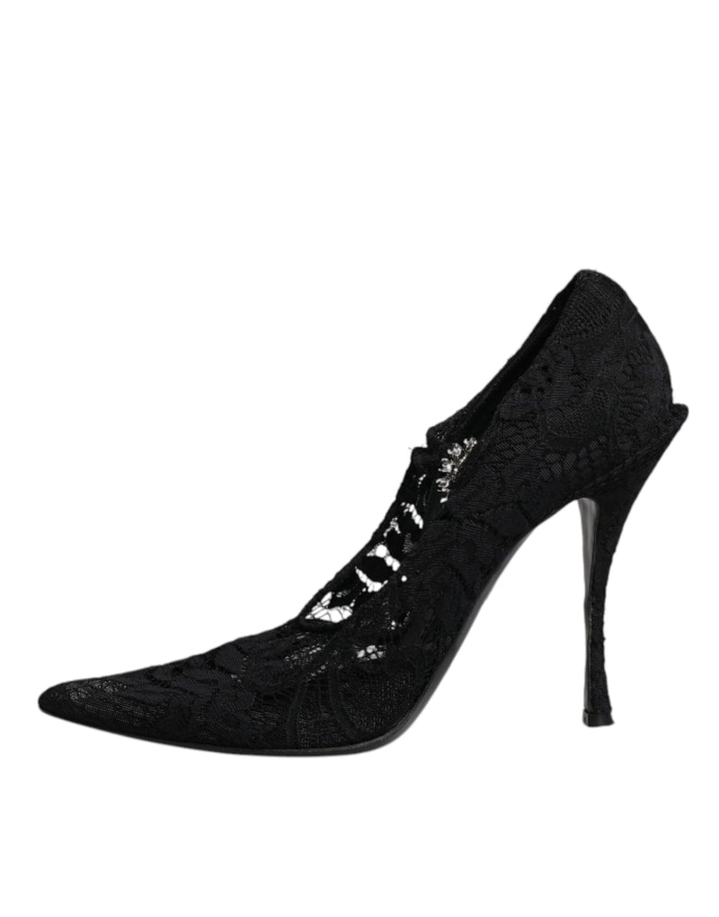 Dolce & Gabbana Black Lace Crystals Mary Jane Pumps