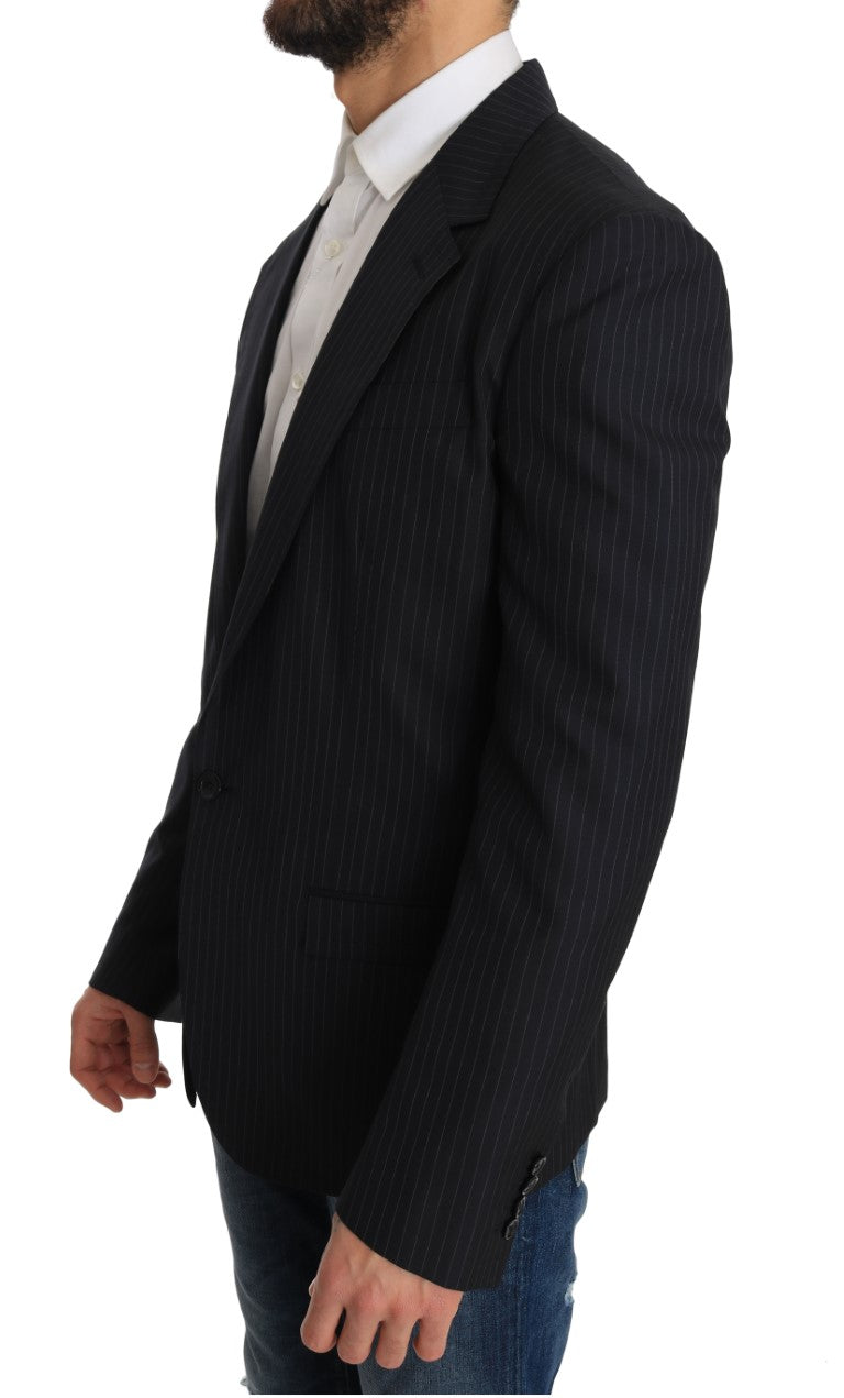 Dolce &amp; Gabbana Grijs Gestreepte Wollen Jas Slanke Blazer