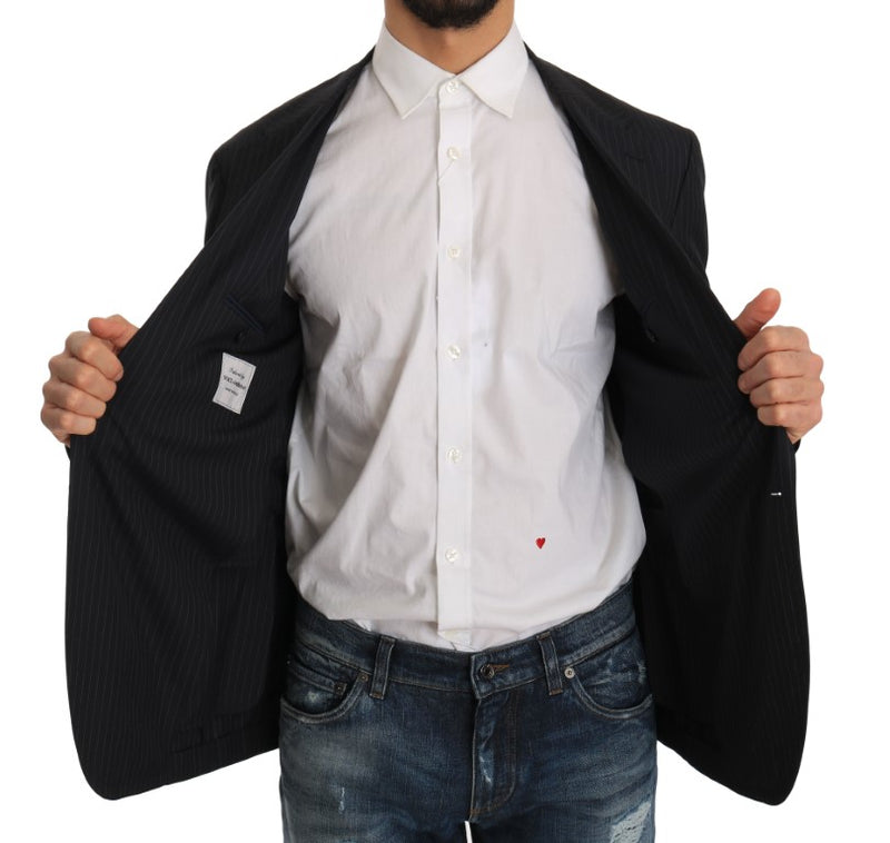 Dolce &amp; Gabbana Grijs Gestreepte Wollen Jas Slanke Blazer