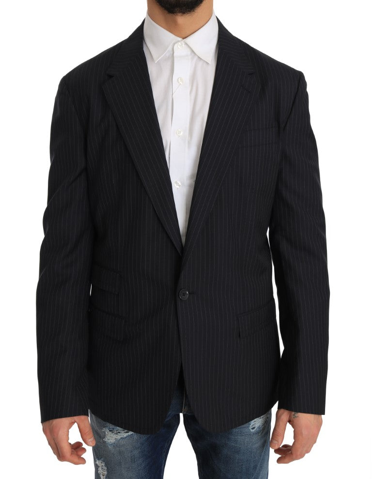 Dolce &amp; Gabbana Grijs Gestreepte Wollen Jas Slanke Blazer