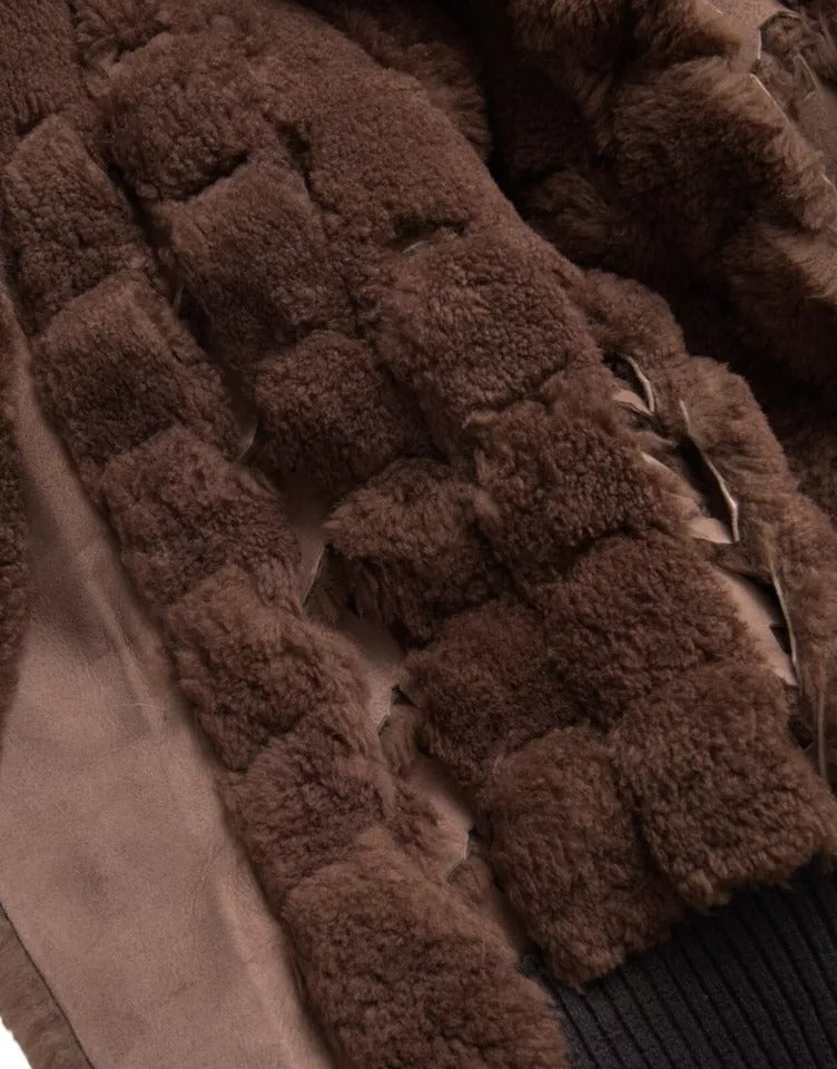 Manteau veste en peau de mouton et fourrure de mouton marron de Bottega Veneta