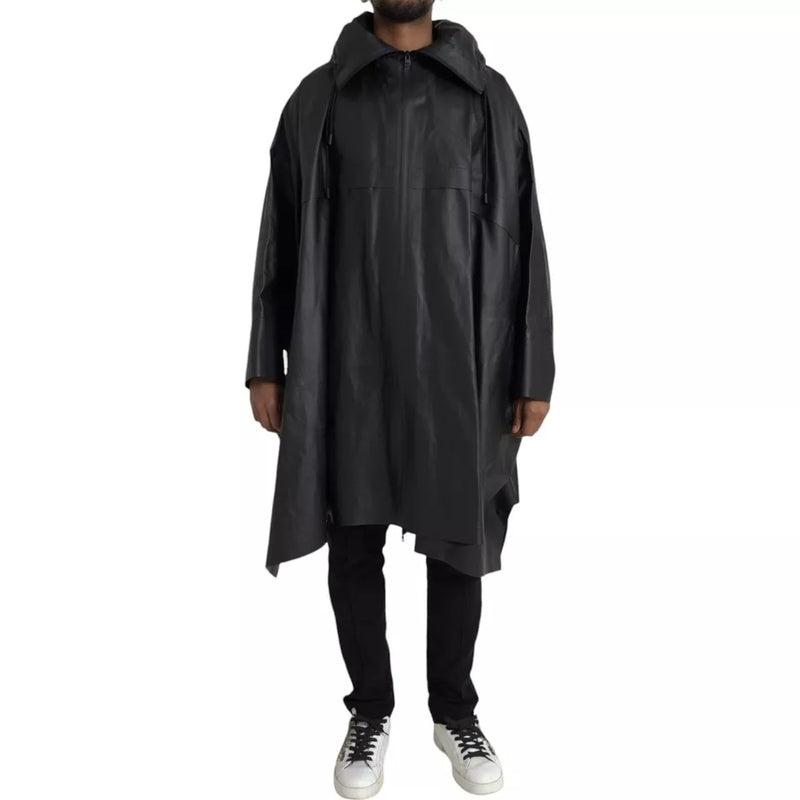 Manteau-trencher homme en cuir noir à capuche de Bottega Veneta