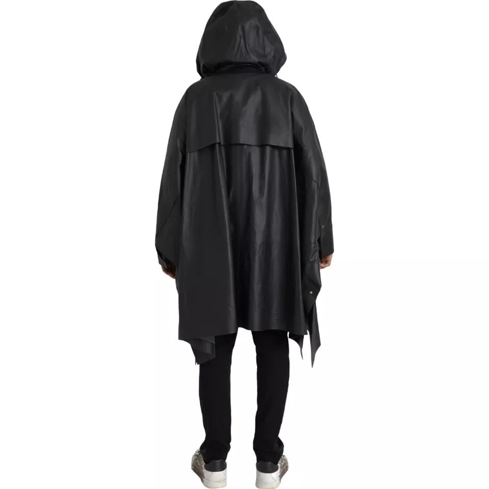 Manteau-trencher homme en cuir noir à capuche de Bottega Veneta