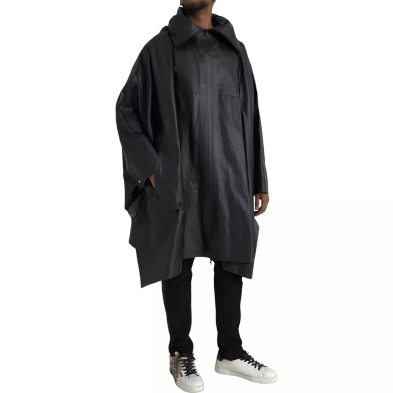 Manteau-trencher homme en cuir noir à capuche de Bottega Veneta