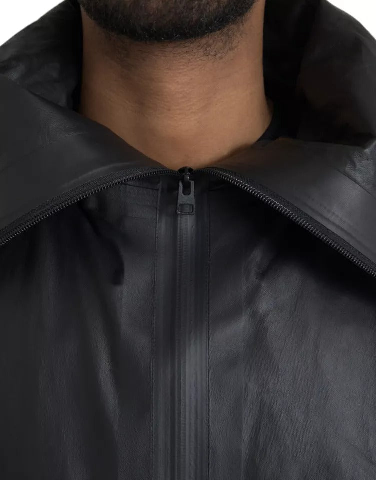 Manteau-trencher homme en cuir noir à capuche de Bottega Veneta