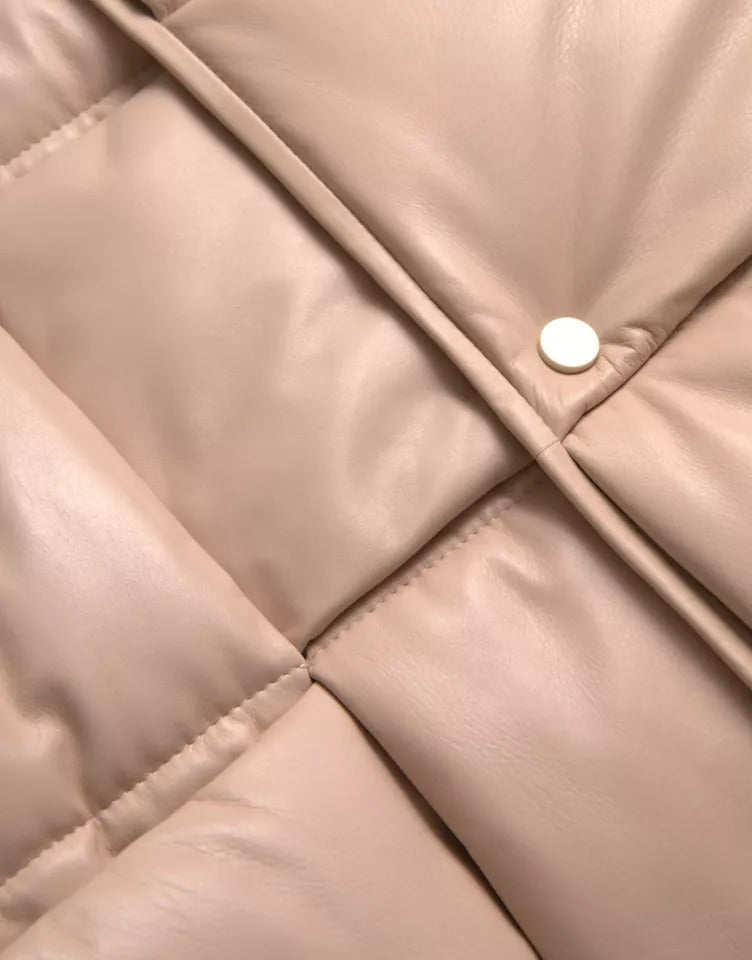 Veste en cuir de veau beige à carreaux et sans manches de Bottega Veneta