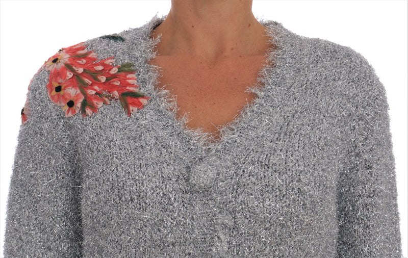 Gilet argenté Dolce &amp; Gabbana, pull à application florale