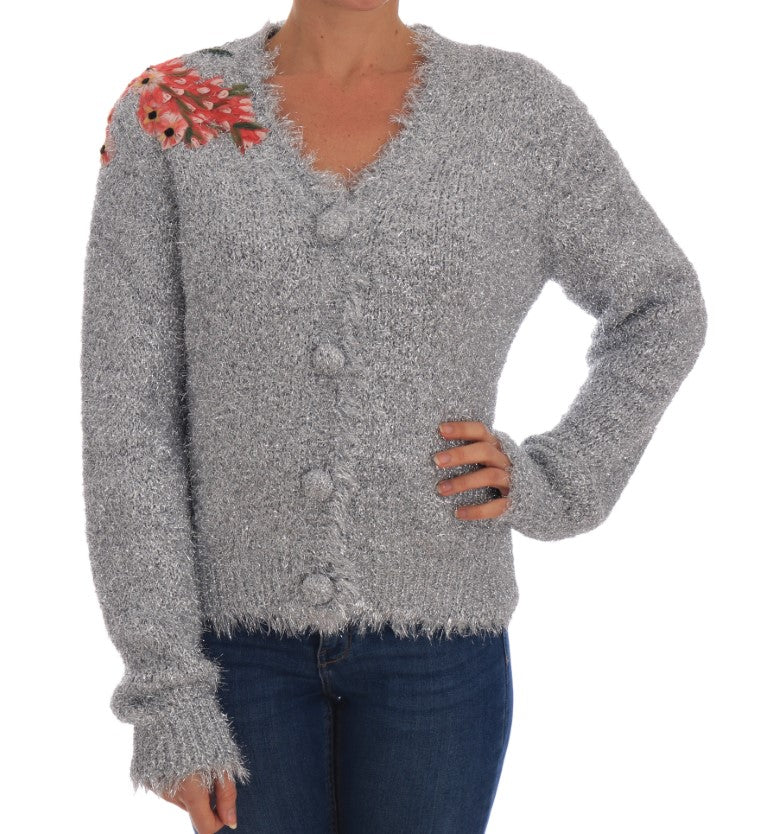 Gilet argenté Dolce &amp; Gabbana, pull à application florale