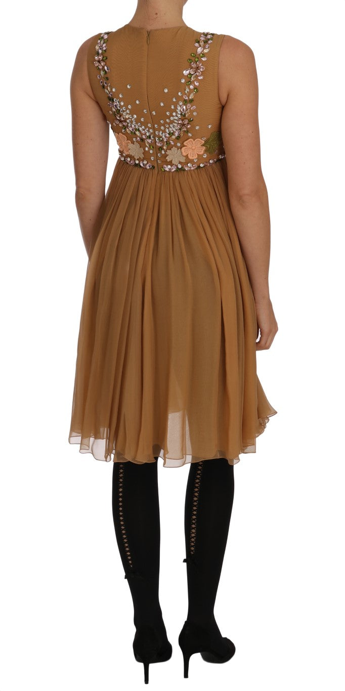 Robe Dolce &amp; Gabbana en soie et cristal doré, coupe trapèze