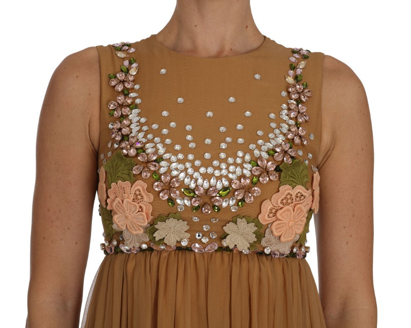 Robe Dolce &amp; Gabbana en soie et cristal doré, coupe trapèze