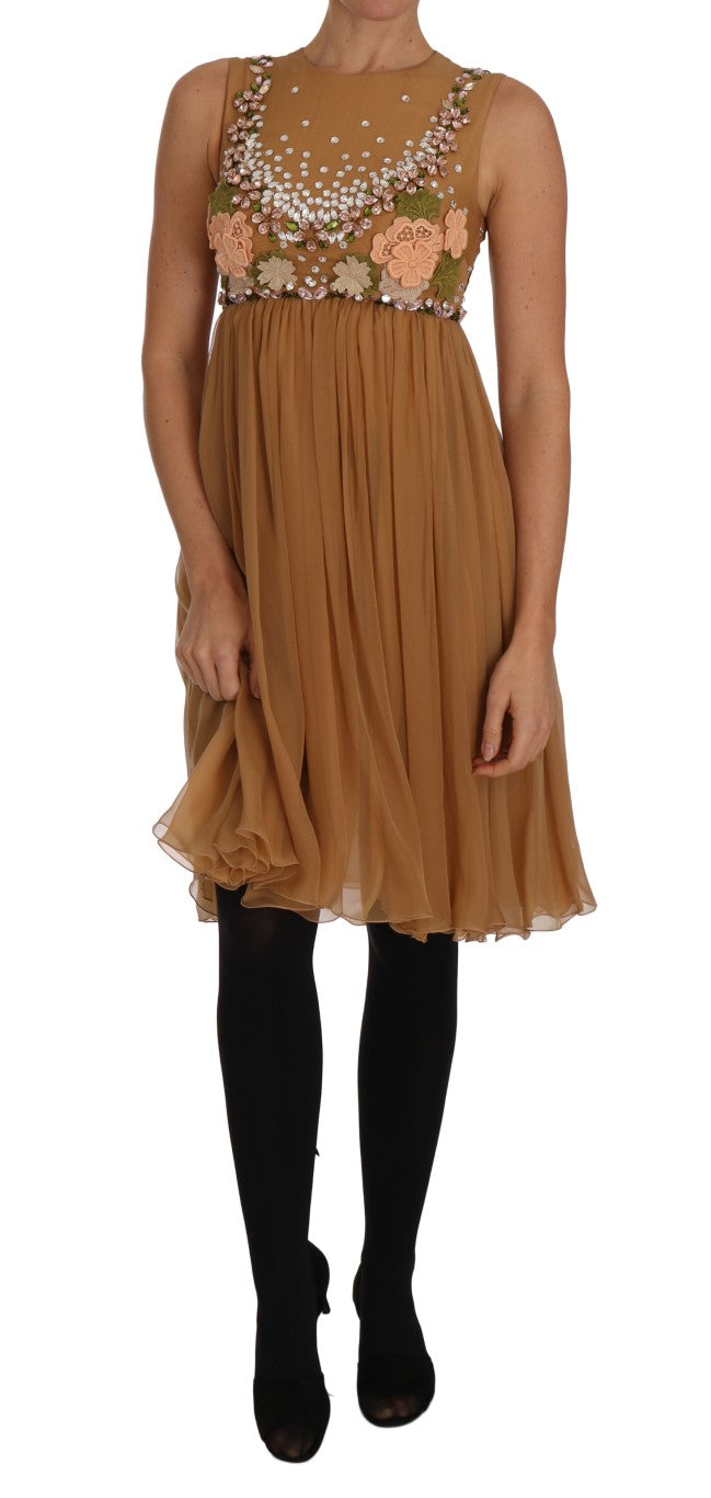 Robe Dolce &amp; Gabbana en soie et cristal doré, coupe trapèze