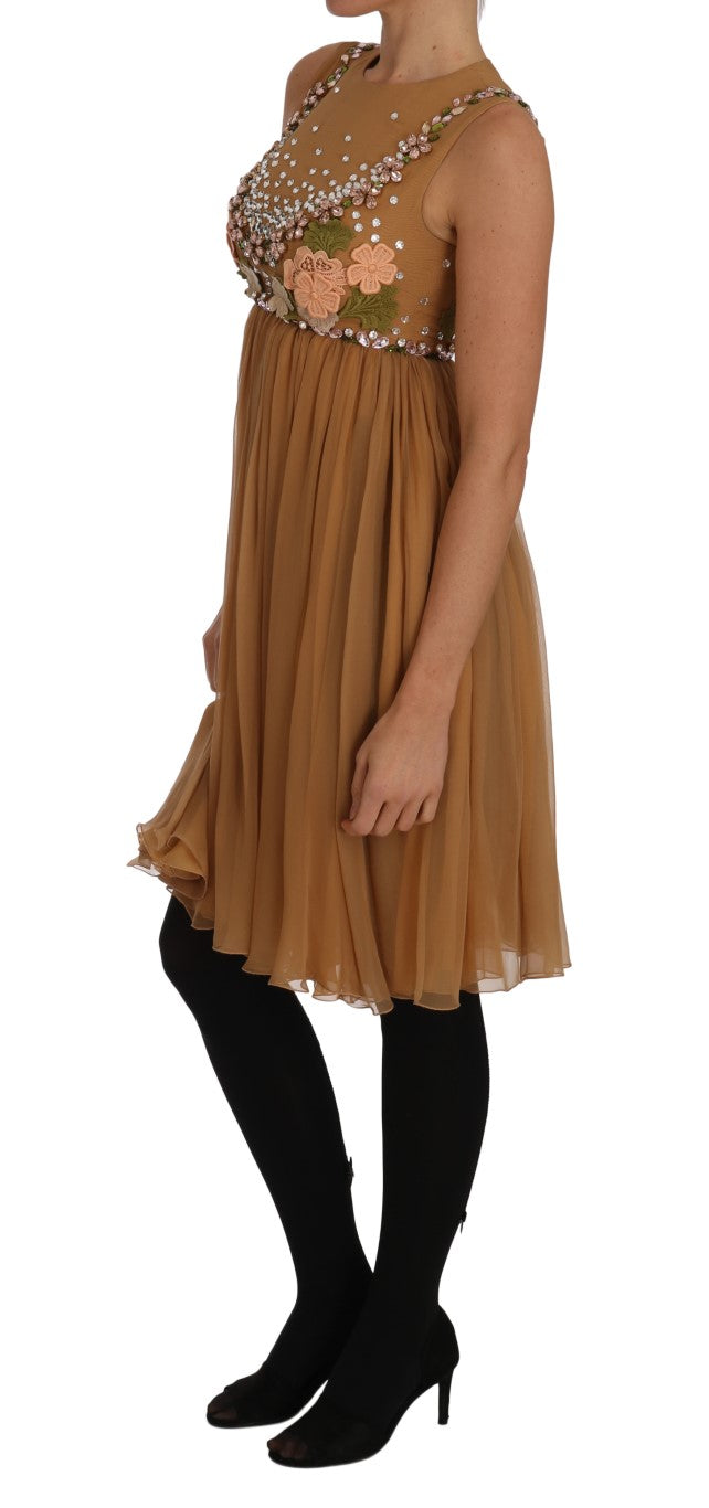 Robe Dolce &amp; Gabbana en soie et cristal doré, coupe trapèze