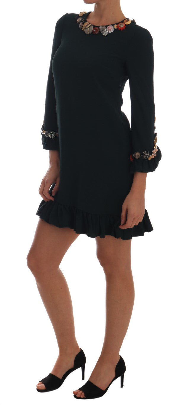 Robe courte Dolce &amp; Gabbana vert cristal stretch coupe trapèze