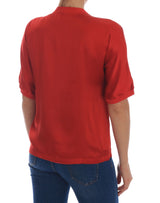 Blouse Dolce &amp; Gabbana en soie rouge à motif floral oranges et cristaux