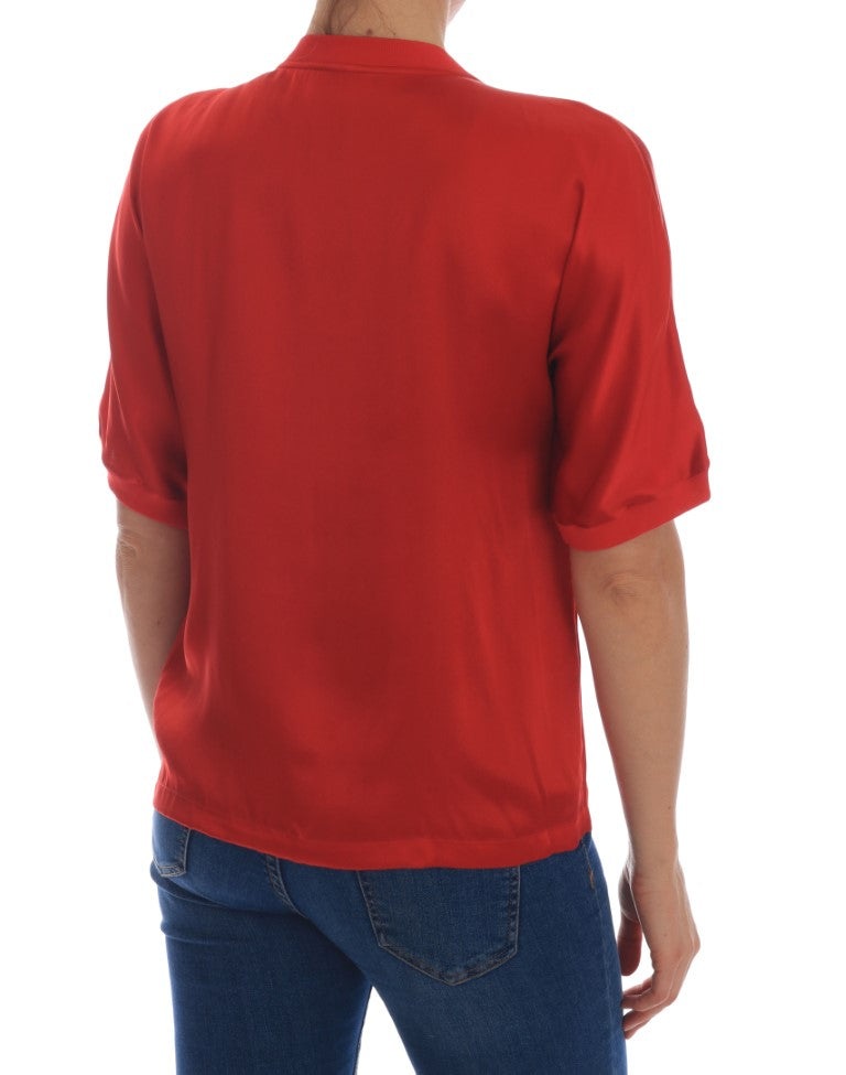 Blouse Dolce &amp; Gabbana en soie rouge à motif floral oranges et cristaux