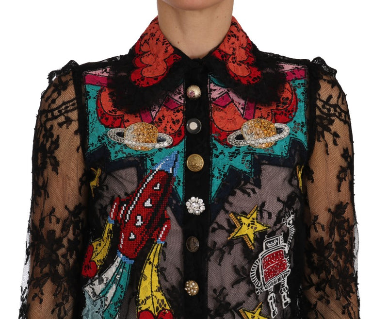 Chemise Dolce &amp; Gabbana en dentelle noire et cristaux SPACE