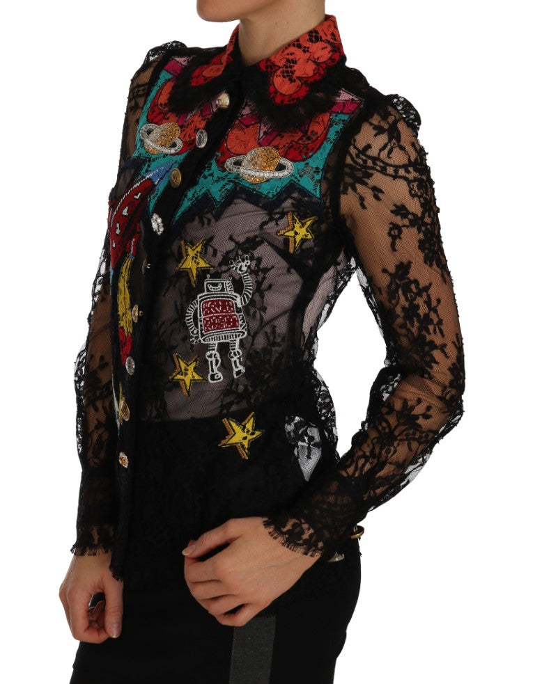 Chemise Dolce &amp; Gabbana en dentelle noire et cristaux SPACE