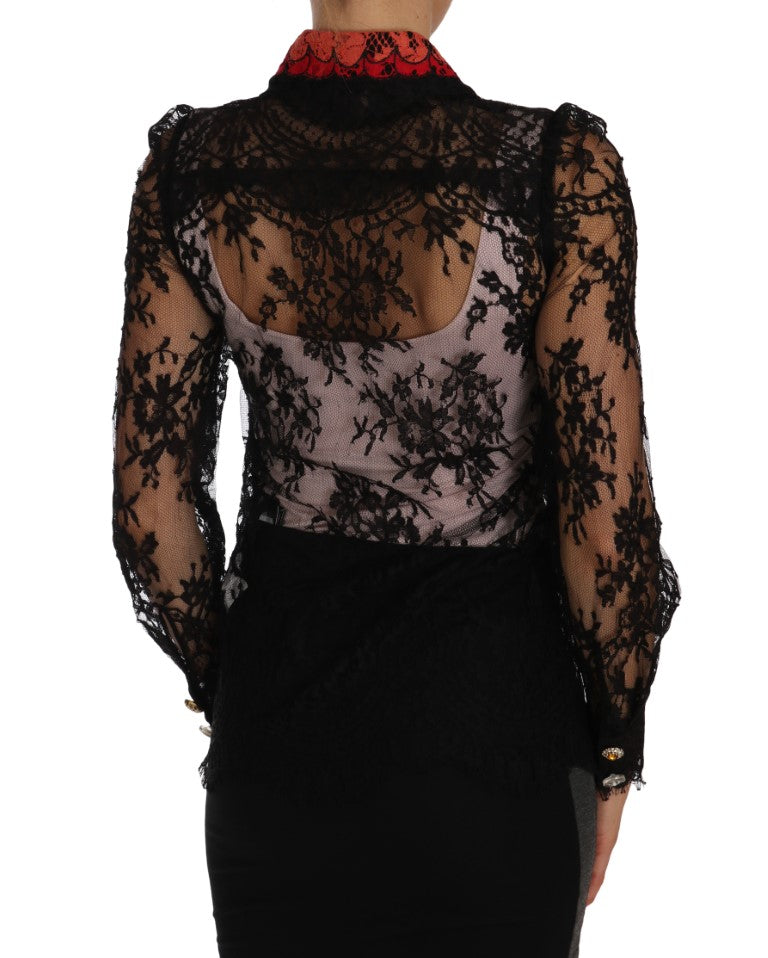 Chemise Dolce &amp; Gabbana en dentelle noire et cristaux SPACE