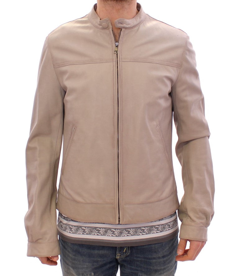Veste en cuir beige, style motard, Dolce & Gabbana