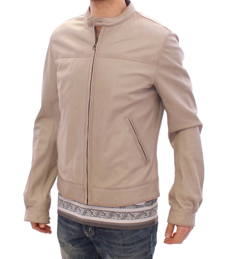 Veste en cuir beige, style motard, Dolce & Gabbana