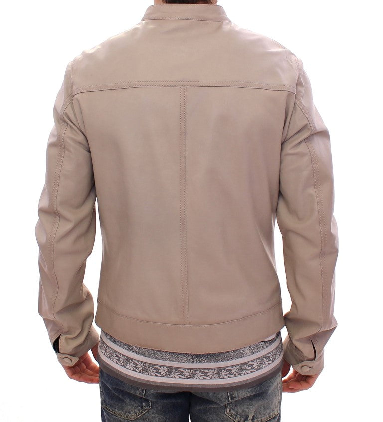 Veste en cuir beige, style motard, Dolce & Gabbana