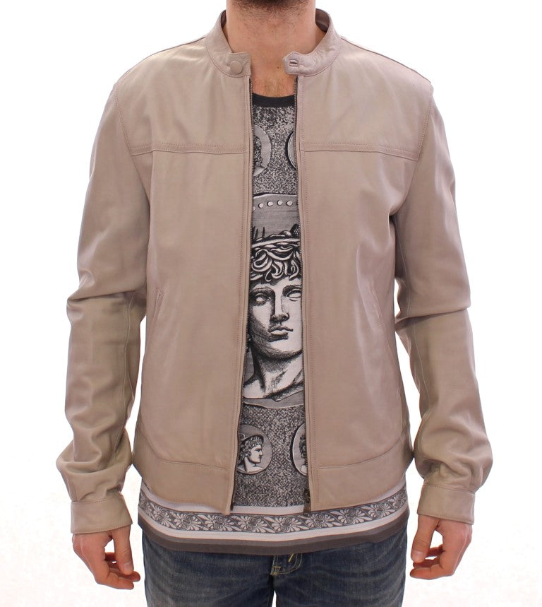 Veste en cuir beige, style motard, Dolce & Gabbana