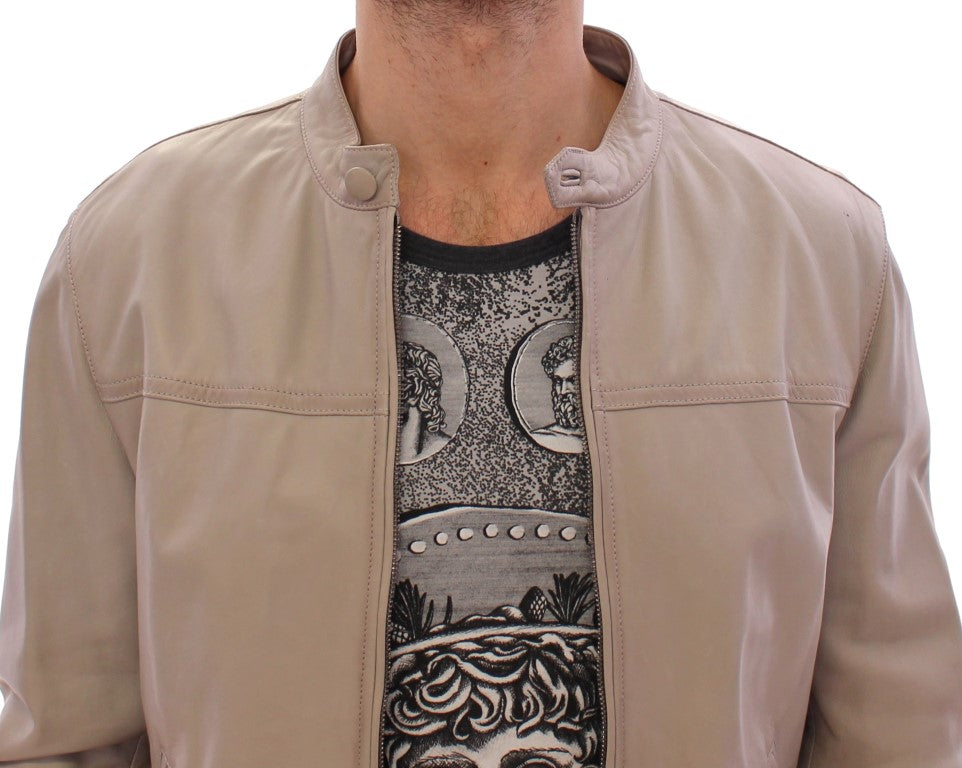 Veste en cuir beige, style motard, Dolce & Gabbana