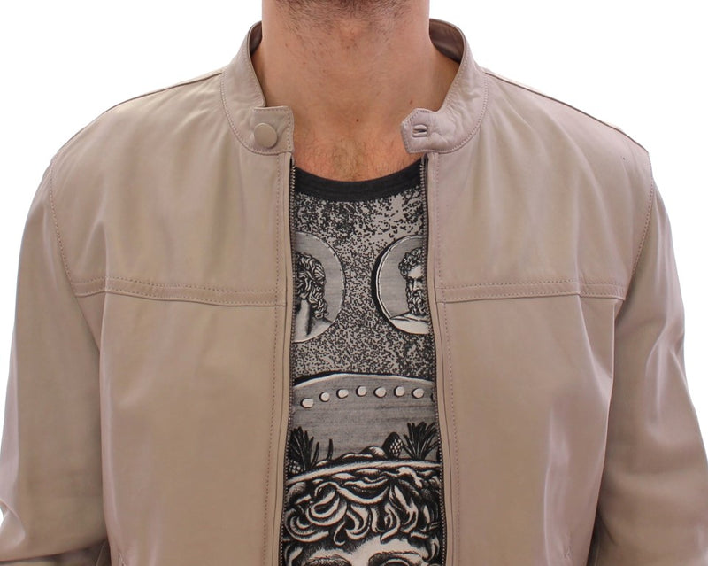 Veste en cuir beige, style motard, Dolce & Gabbana