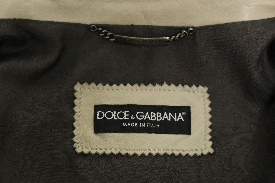 Veste en cuir beige, style motard, Dolce & Gabbana