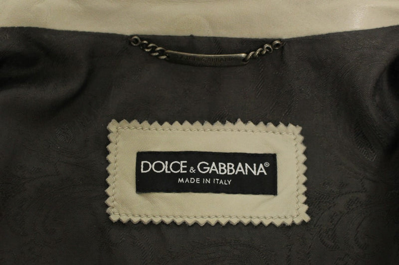 Veste en cuir beige, style motard, Dolce & Gabbana