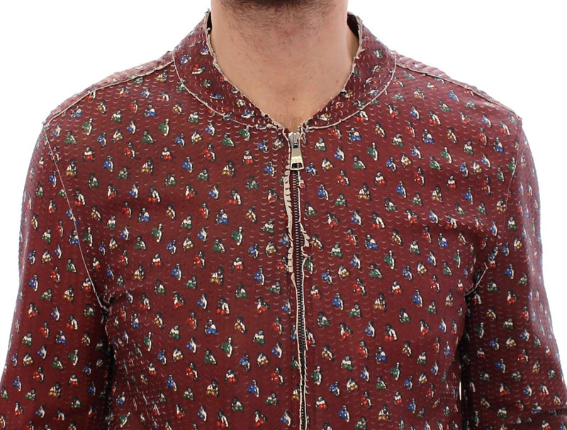 Dolce & Gabbana Bordeaux Leather Boxer Print Jacket Coat