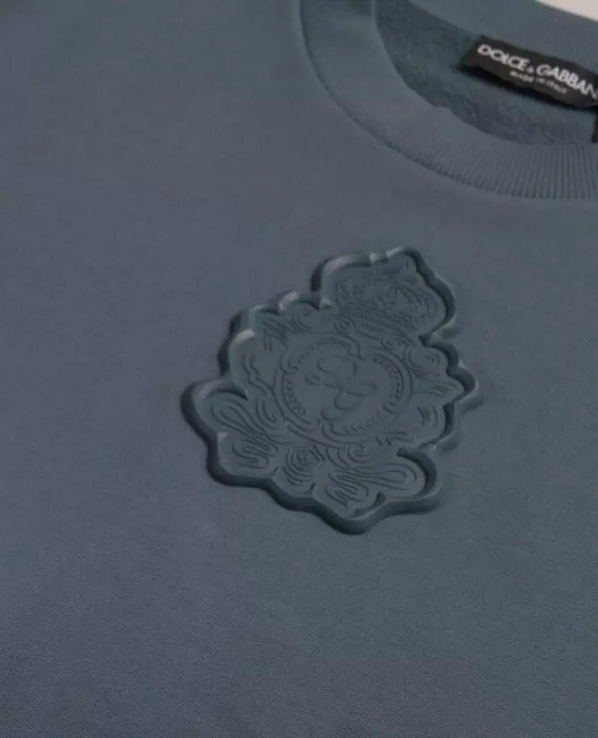 Pull en coton bleu à col rond pour homme avec patch logo Dolce &amp; Gabbana