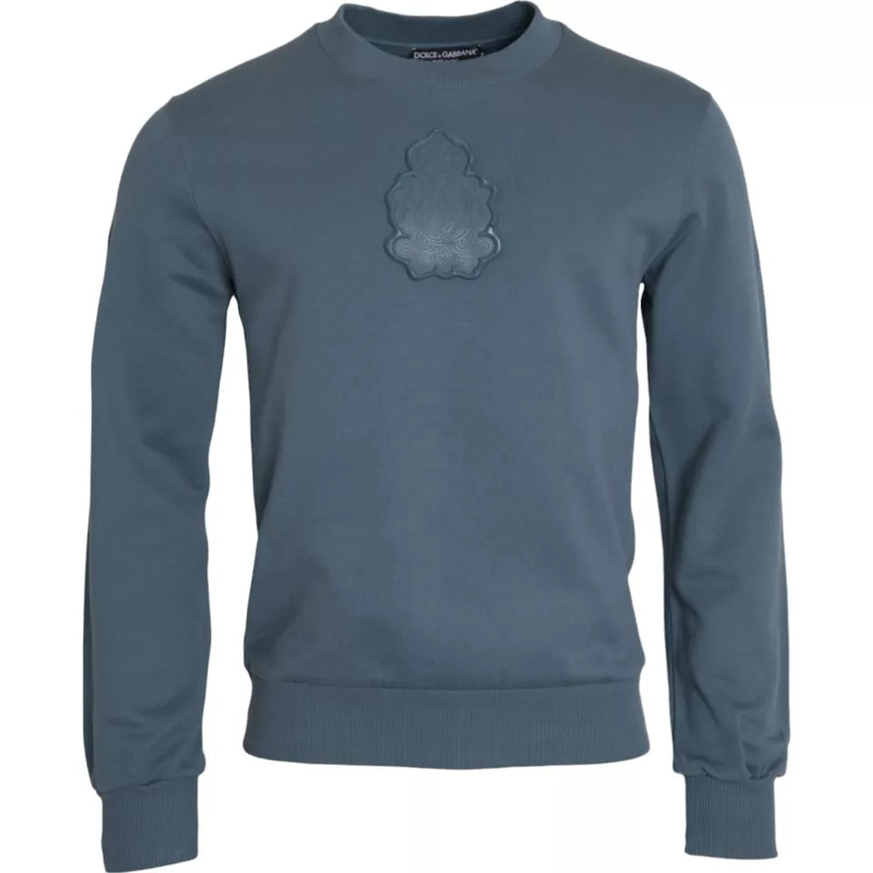 Pull en coton bleu à col rond pour homme avec patch logo Dolce &amp; Gabbana