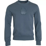 Pull en coton bleu à col rond pour homme avec patch logo Dolce &amp; Gabbana