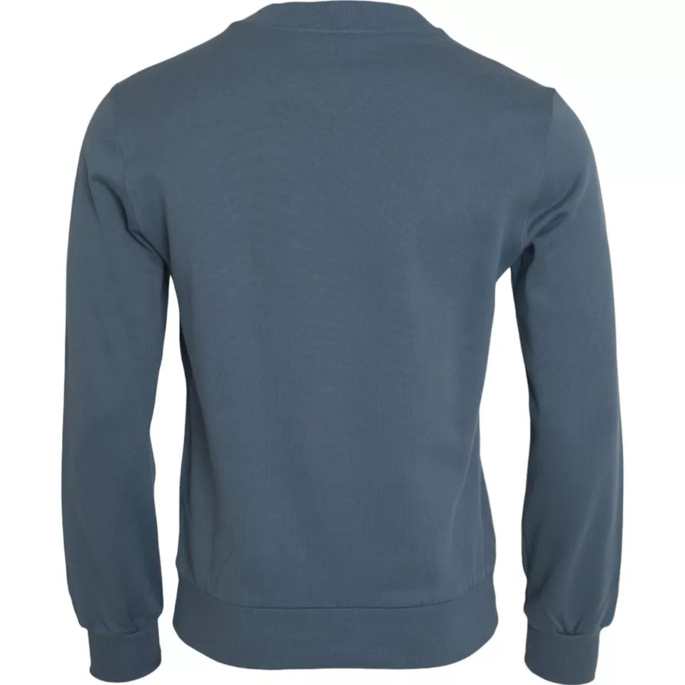 Pull en coton bleu à col rond pour homme avec patch logo Dolce &amp; Gabbana