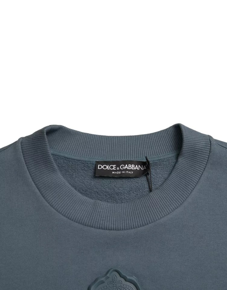 Pull en coton bleu à col rond pour homme avec patch logo Dolce &amp; Gabbana