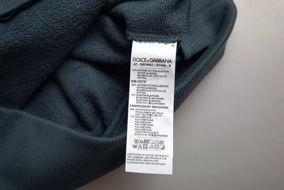 Pull en coton bleu à col rond pour homme avec patch logo Dolce &amp; Gabbana