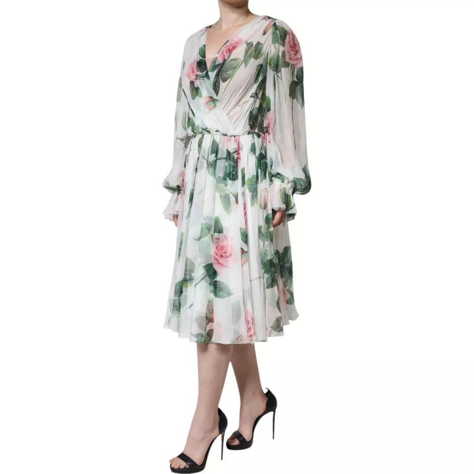 Robe Midi A-Line en Soie Imprimée Florale Dolce & Gabbana