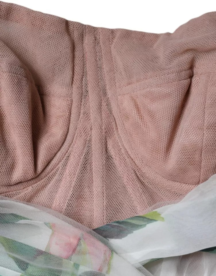 Robe midi trapèze en soie blanche à imprimé floral de Dolce & Gabbana