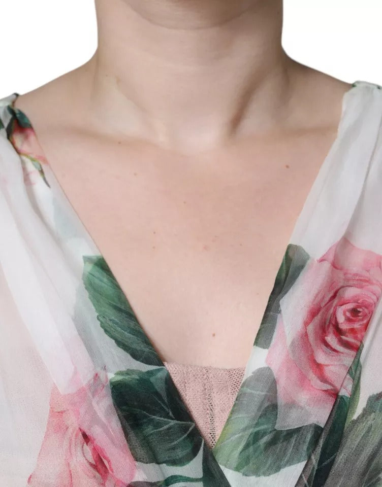 Robe Midi A-Line en Soie Imprimée Florale Dolce & Gabbana