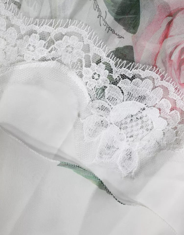 Robe midi trapèze en soie blanche à imprimé floral de Dolce & Gabbana