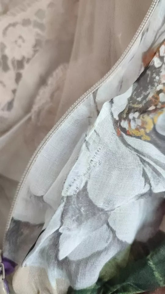 Dolce & Gabbana Beige bloemenprint mouwloze A-lijn minirok