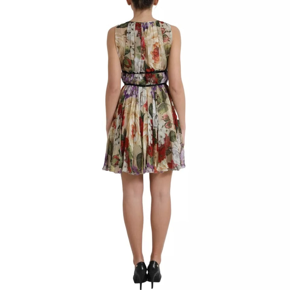 Dolce & Gabbana Beige bloemenprint mouwloze A-lijn minirok