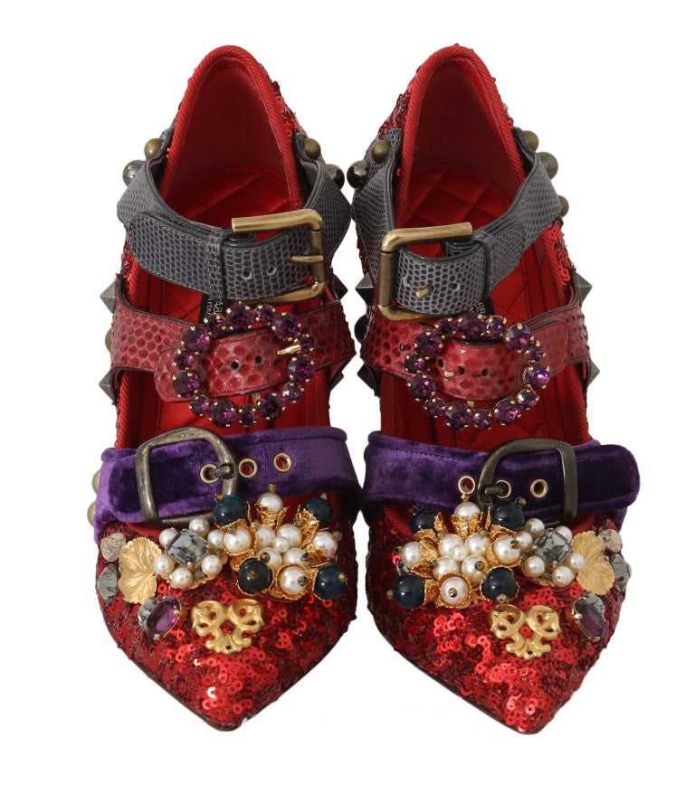 Escarpins Dolce &amp; Gabbana rouges à paillettes et clous en cristal
