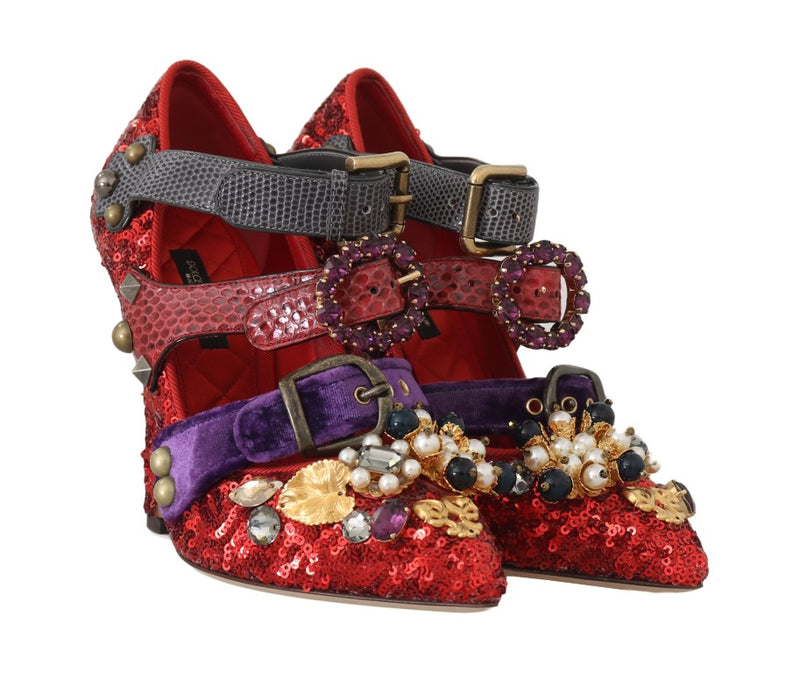 Escarpins Dolce &amp; Gabbana rouges à paillettes et clous en cristal