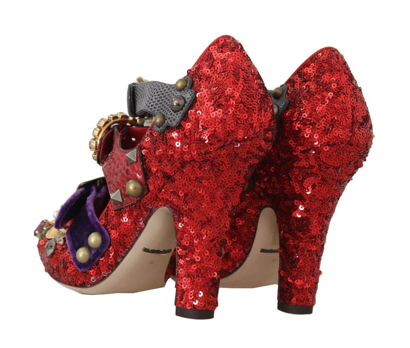 Escarpins Dolce &amp; Gabbana rouges à paillettes et clous en cristal