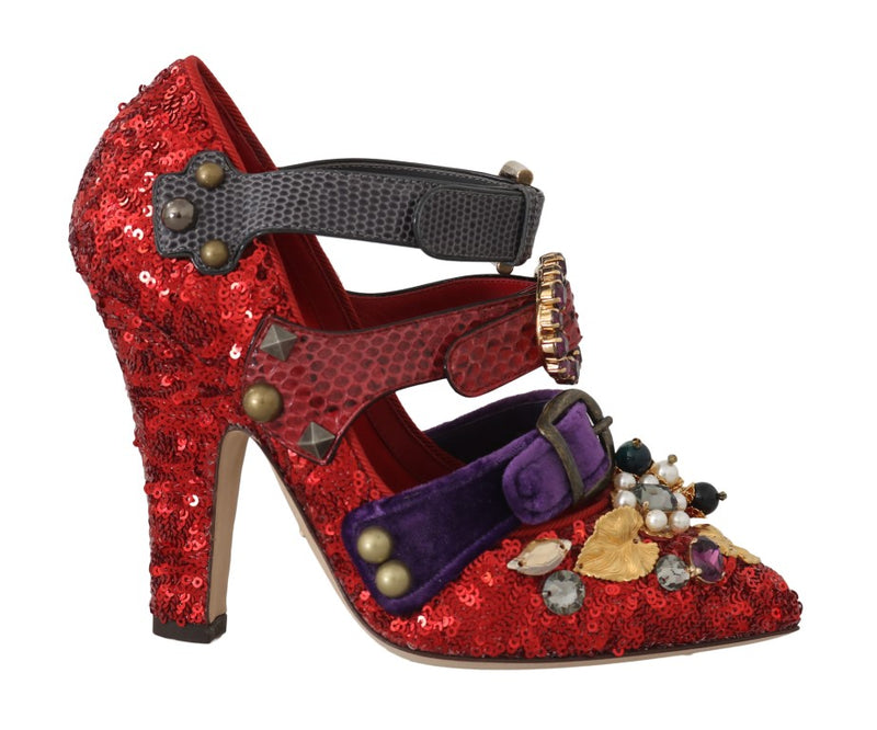 Escarpins Dolce &amp; Gabbana rouges à paillettes et clous en cristal