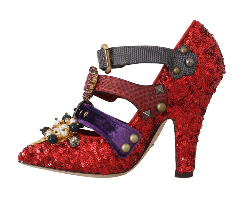 Escarpins Dolce &amp; Gabbana rouges à paillettes et clous en cristal