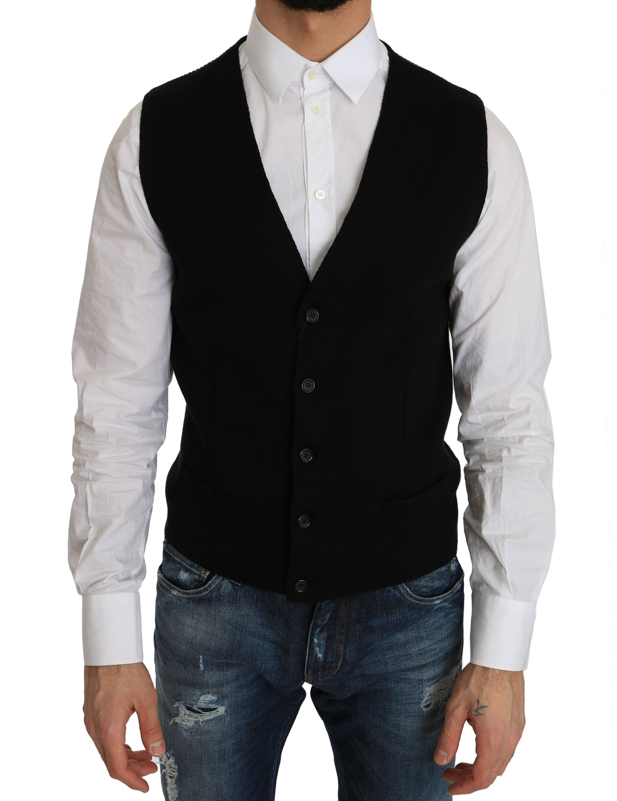 Robe Dolce &amp; Gabbana en coton noir, gilet tissé