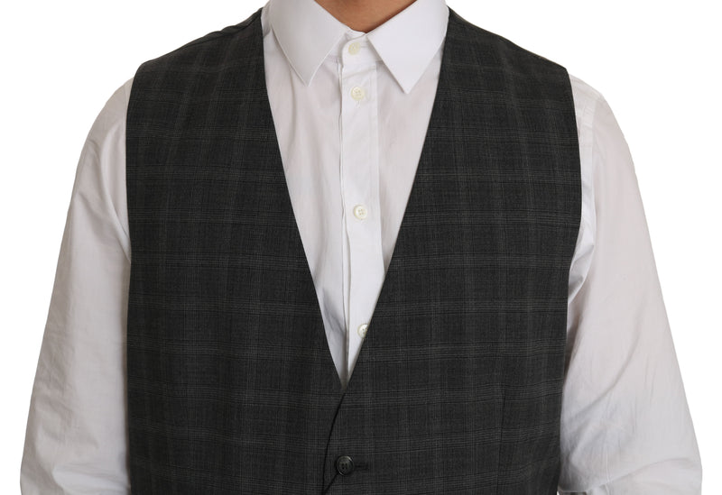 Gilet extensible à carreaux STAFF en laine grise Dolce &amp; Gabbana
